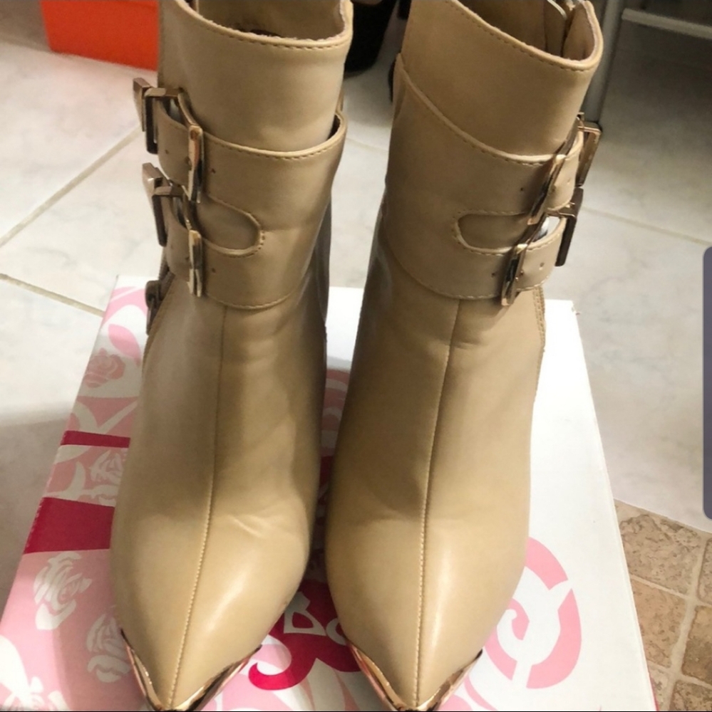 Wedge booties heels gold buckle ankle boots